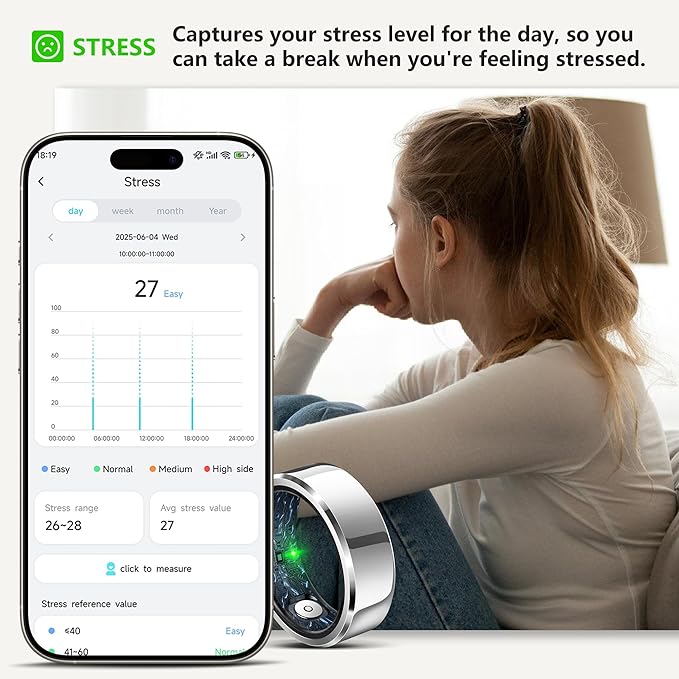 RIFESI Smart Ring for Women Men, Fashion Minimalist Fitness Ring & Sleep Tracker Ring with Heart Rate, Blood Pressure,5ATM Waterproof Health Ring,Gifts for Women Men Gift,No Subscription (9,Black)