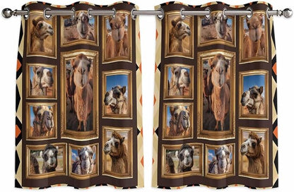 2 Panel Kitchen Cafe Curtains, Wildlife Camels Sunlight Filtering Nature Air by Hokiten