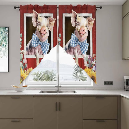 Pig Sunflowers Swag Valances for Windows, Eucalyptus Leaves Floral Bees Red - Image 8