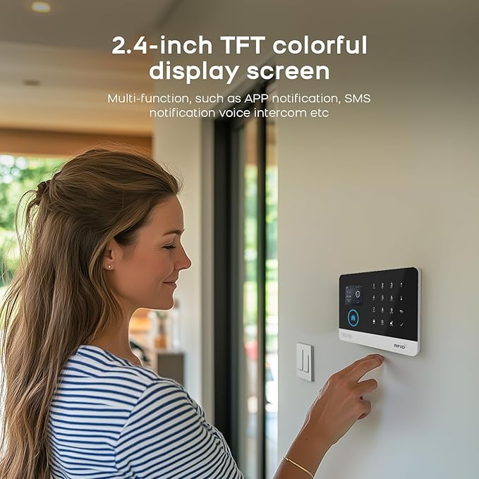 PGST 12 PCS Home Security Systems with LCD Touch Screen,Wireless GSM 4G Burglar Door Open Alarm Systems,120dB Loud Siren,Phone App Control for Villa,Apartment,Home Pets,Kids Safety