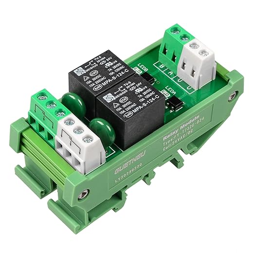 GUETNEU Relay Board, Relay Module 2 Channel 1 SPDT DIN Rail Mount 24V DC/AC, Interface Board(FY-T732C-D24)