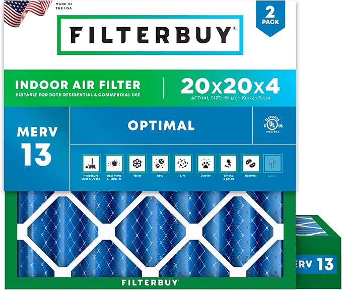 Filterbuy 20x20x4 Air Filter MERV 13 Optimal Smoke & Allergy Defense, by Filterbuy