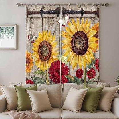 Sunflowers Living Room Curtains 96 Inch Length, Window Curtains Tab Top - Image 3