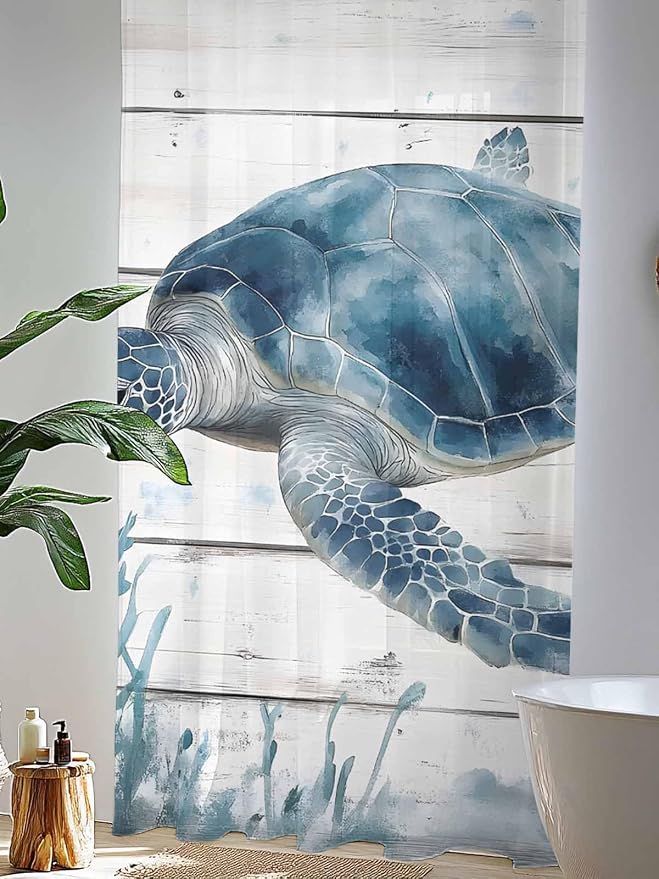 Sheer Curtains 108 Inches Long, Ocean Sea Turtle Semi Sheer Curtains Light - Image 4