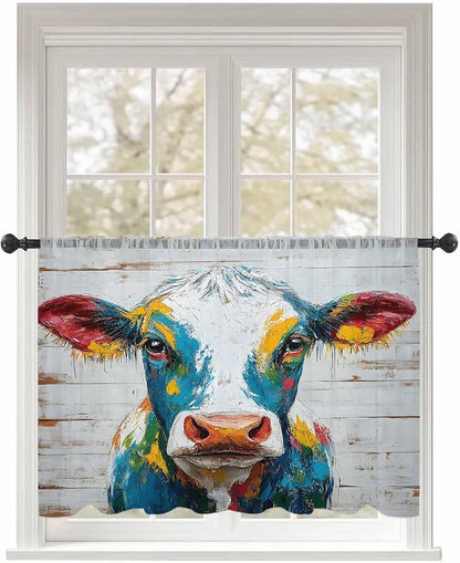 Sheer Curtains 54 Inch Length, Rustic Cow Semi Sheer Curtains Light Filtering by Unknown