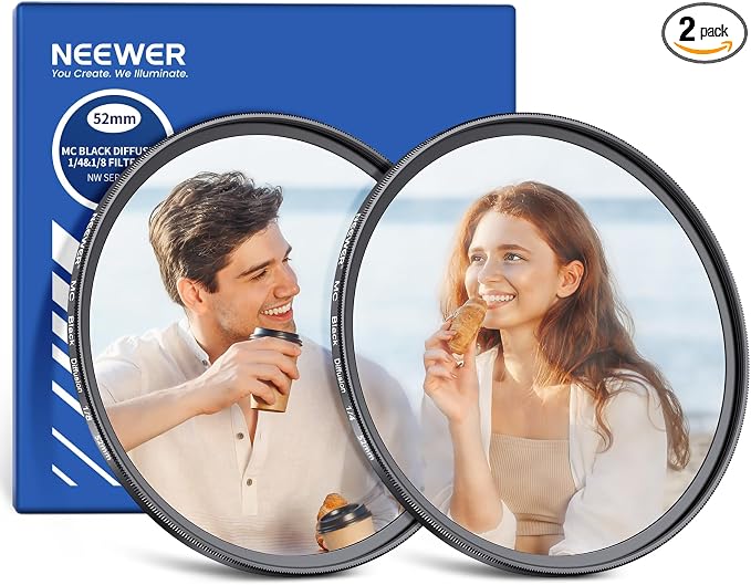 NEEWER 52mm 1/4 & 1/8 Black Diffusion Camera Lens Filter 2 Pack Set, Dreamy by Neewer