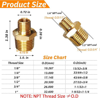2pcs 1/2" NPT x 1/4" NPT Brass Nipple, 1/2 to 1/4 Adapter Fitting Reducing - Image 2