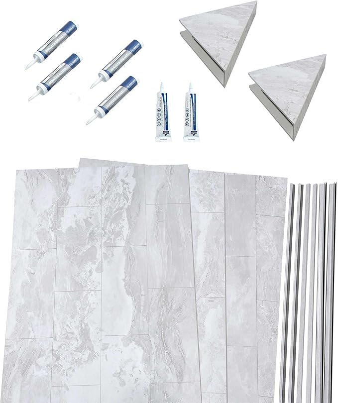 Palisade 78in x 60in x 30in Waterproof Vinyl Shower Surround Kit with Accessories in Urban Fjord