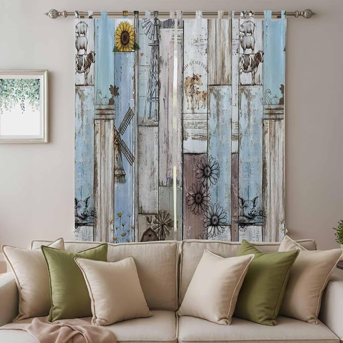Blue Grey Wooden Living Room Curtains 84 Inch Length, Window Curtains Tab Top - Image 3
