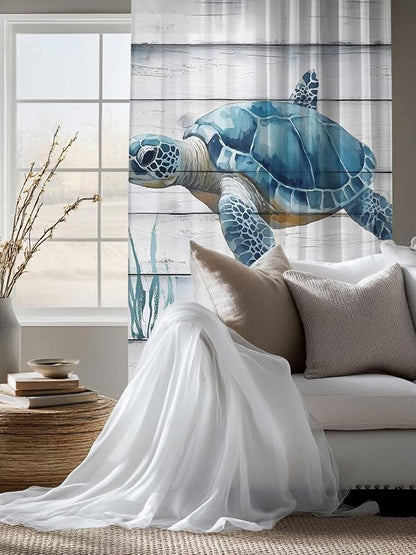 Sheer Curtains 63 Inch Length, Sea Turtle Blue Semi Sheer Curtains Light - Image 4