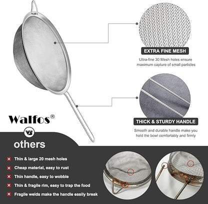 Walfos 8.6 Inch Large Fine Mesh Strainer, Kitchen Metal Food Strainers - Image 7