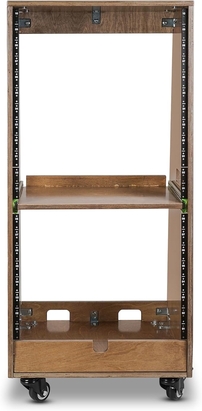 Sound Town DIY Slanted 20U Studio Rack (12U Top + 8U Lower), with 2U Bottom Storage, Slide-Out Tray, Caster, Plywood, Weathered Brown for Recording Room, Home Studio (SDRK-ST20TB)