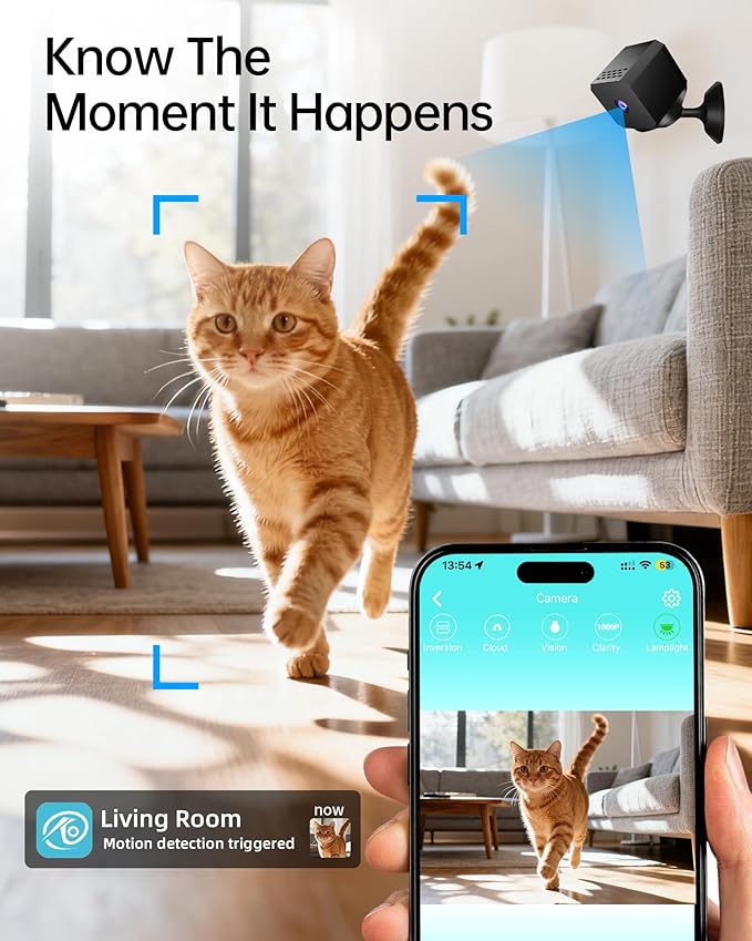 FNCOCO Mini Camera Wireless - 1080p WiFi Nanny Cam with Night Vision, Custom Motion Zones, Bluetooth Easy Setup, Small Home Security Cameras for Baby, Pet Monitor, Home/Indoor