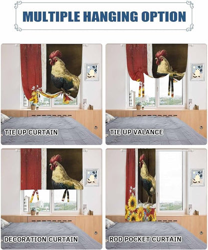 Tie Up Curtains for Windows, Chicken Sunflowers Adjustable Balloon Nature Linen - Image 5