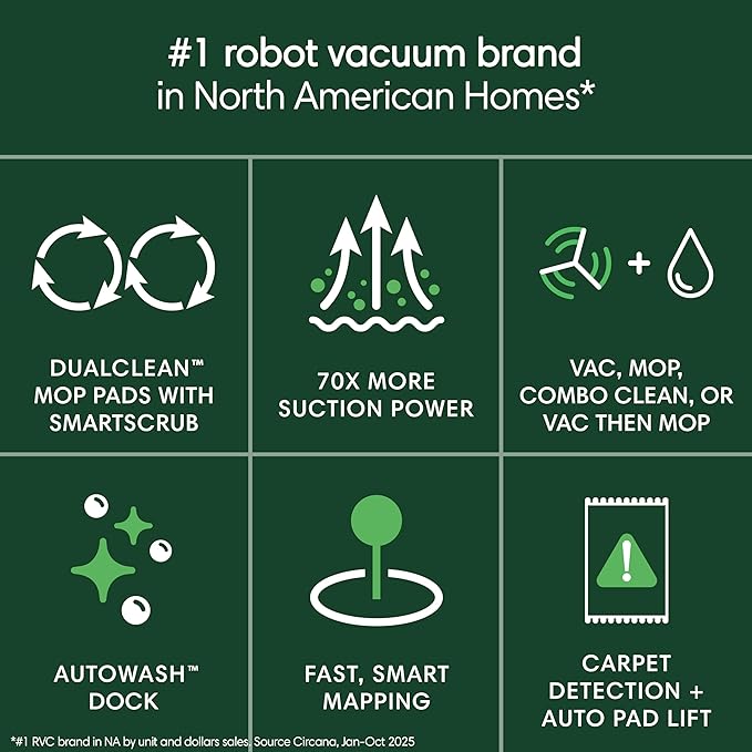 iRobot Roomba Plus 405 (G181) 2in1 Vacuum & Mop Robot with AutoWash Dock - Dual Spinning, Smart & Fast Mapping, Ideal for Pet Hair, Self-Empties 75 Days, Intense Suction, Pad Washing & Drying