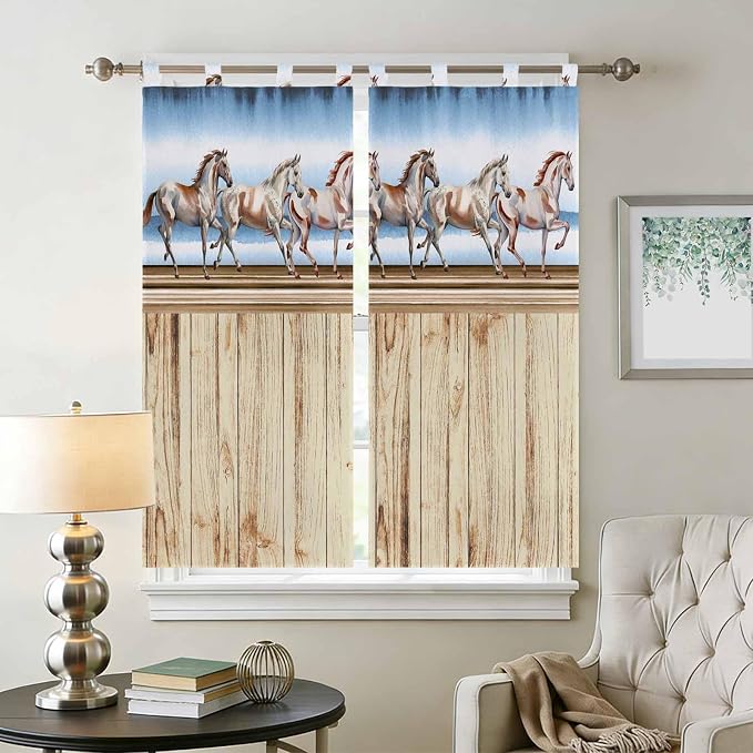 Western Horse Bathroom Curtains 63 Inch Length, Window Curtains Tab Top - Image 2