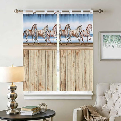 Western Horse Bathroom Curtains 63 Inch Length, Window Curtains Tab Top - Image 2
