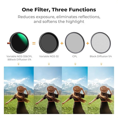K&F CONCEPT 46mm Black Diffusion Mist Effect 1/4 & Variable ND2-32 & Circular - Image 3