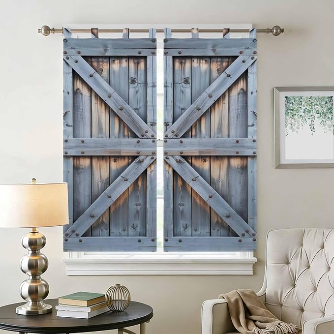 Farmhouse Wood Grain Bathroom Curtains 63 Inch Length, Window Curtains Tab Top - Image 2