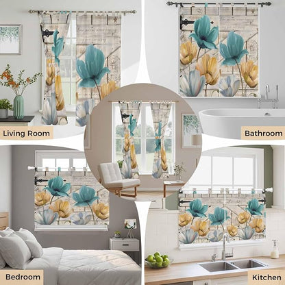 Watercolor Flowers Bedroom Curtains 72 Inch Length, Window Curtains Tab Top - Image 7