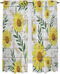 Yellow Daisy Kitchen Curtains, Farmhouse Country Flower Leaf Plant Wood Grain by Unknown