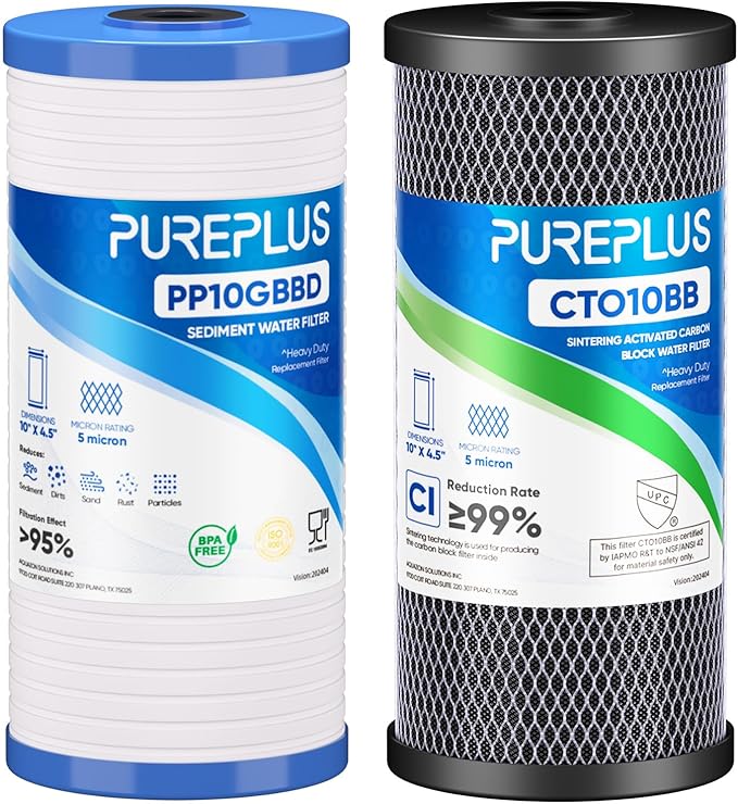 PUREPLUS 5 Micron 4.5"x10" Whole House Water Filter Combo Kit by PUREPLUS