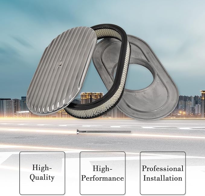 15" Air Cleaner Kit Polished Aluminum Oval Full Finned Retro Compatible - Image 5