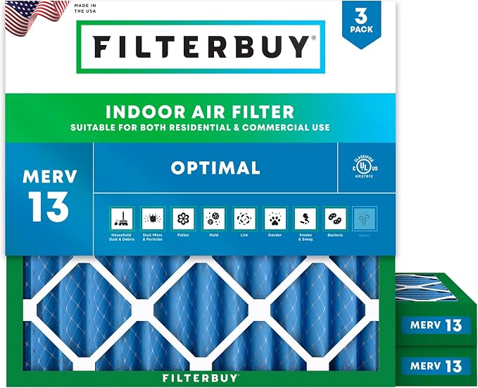 Filterbuy 20x20x2 Air Filter MERV 13 Optimal Smoke & Allergy Defense, by Filterbuy