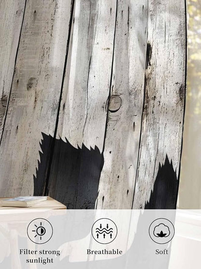 Sheer Curtains 84 Inches Long, Rustic Counrty Vintage Wood Grain Privacy Voile - Image 6