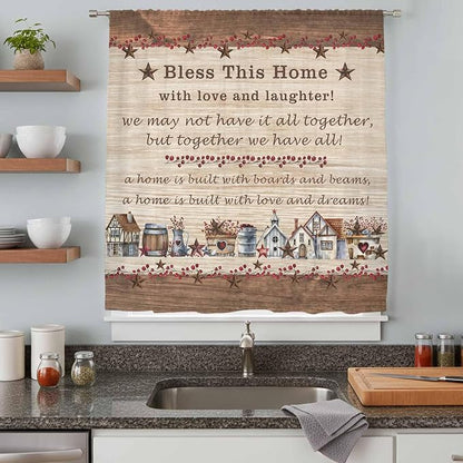 Farmhouse Sheer Curtains 108 Inch Length Brown Country Star Berry Vintage Wood - Image 8