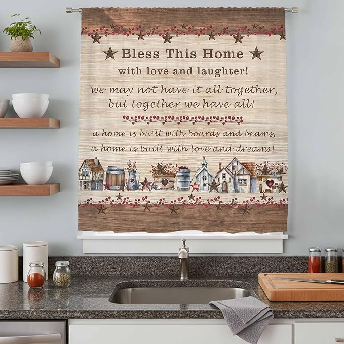 Farmhouse Sheer Curtains 84 Inch Length Brown Country Star Berry Vintage Wood - Image 8