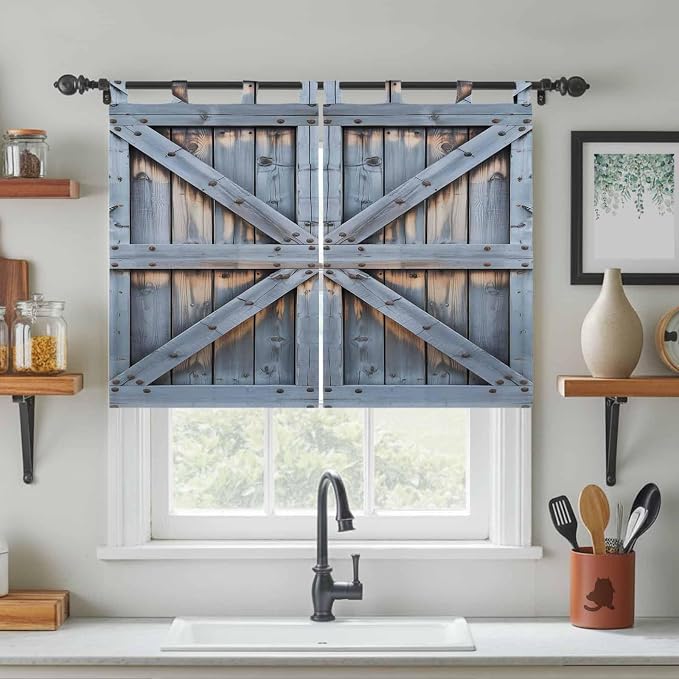 Farmhouse Wood Grain Kitchen Curtains 45 Inch Length, Short Cafe Window - Image 3