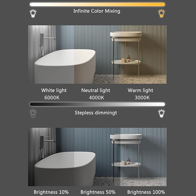 Bathroom Mirror with 3 Colour LED Lights, Wall Mounted Bathroom Vanity Mirror - Image 2