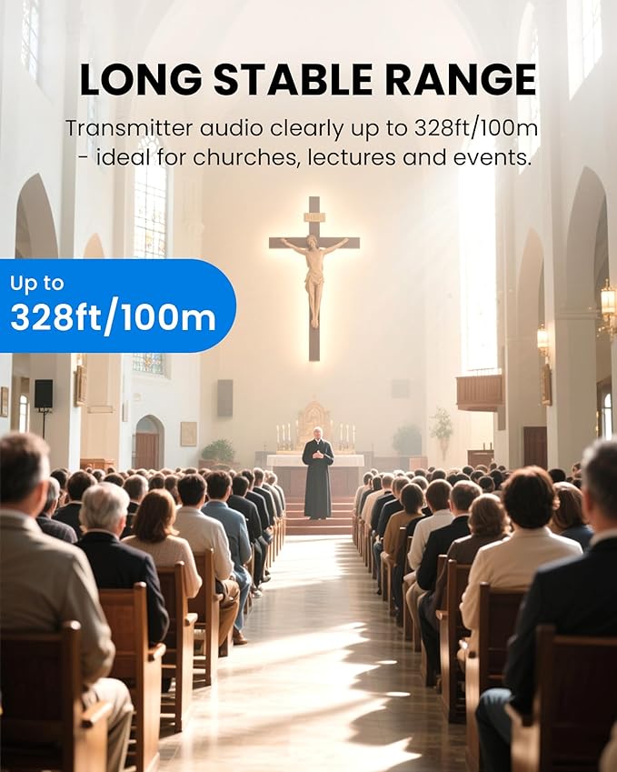 Avantree Audiplex M3 – Multi-Channel Assistive Listening System & Headphones for Church Translation, Classroom, 30ms Low Latency, Superior Sound, Wireless Audio Transmitter with 3 Clip-on Receivers