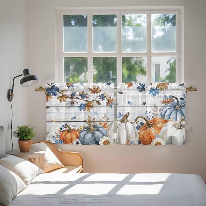 Thanksgiving Pumpkin Kitchen Tier Curtains 36 Inch Long 2 Panel Set, Rod Pocket - Image 4