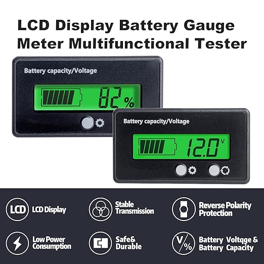 Battery Monitor with Bracket DC 12V 24V 36V 48V 60V 72V 84V Car Motorcycle Golf Cart Battery Voltage Meter Digital Capacity Indicator Gauge Voltmeter Testers for Acid & Lithium ion Ba-ttery