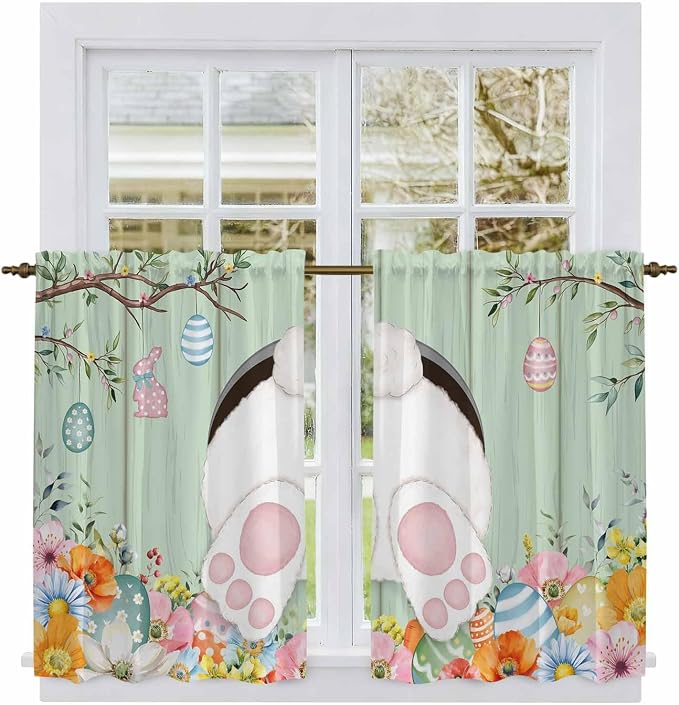 Easter Kitchen Curtains 54 Inch Long 2 Panel Set, Rod Pocket Window Curtains - Image 2