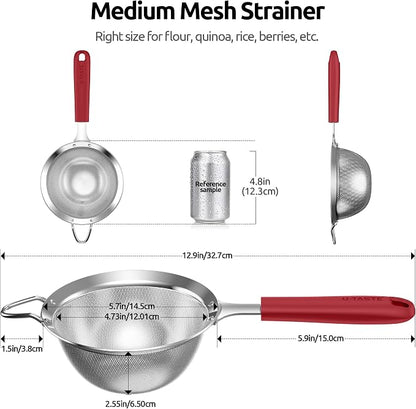 U-Taste Medium Fine Mesh Strainer: 18/8 Stainless Steel 4.73in 30 Mesh Kitchen - Image 2