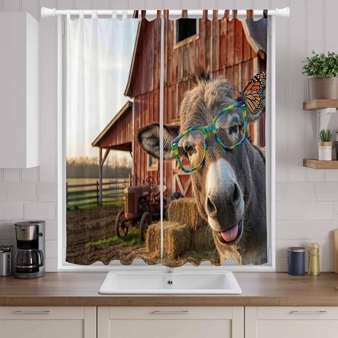 Farm Donkeys Living Room Curtains 96 Inch Length, Window Curtains Tab Top - Image 9