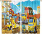 Kids Cartoon Construction Window Curtains, Funny Construction Site Cars and by SHElifestyle