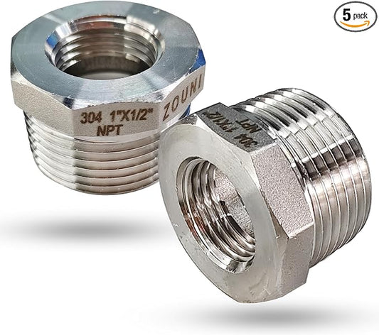2 Pcs Reducer Hex Bushing, 304 Stainless Steel 1" Male NPT to 1/2" Female NPT（ by Zounionline