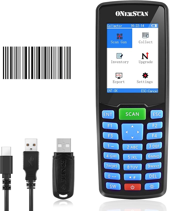 Inventory Scanner, Wireless Barcode Scanner Portable 1D Handheld Bar Code Scanners for Collector Data Terminal Inventory Device 2.8" LCD Screen Barcode Reader for Warehouse, Library, Store