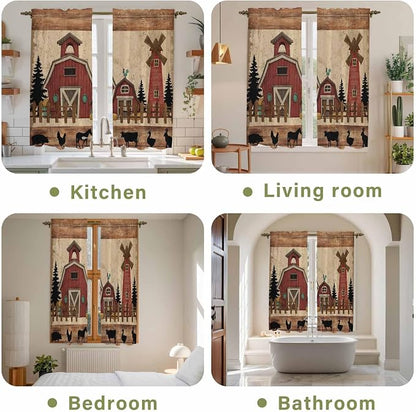 Brown Farmhouse Kitchen Curtains, Vintage Country Animals Wooden Grain Light - Image 8