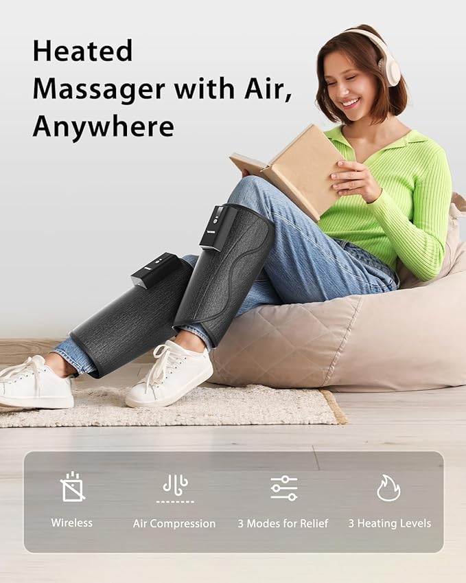 CINCOM Leg Massager with Heat and Air Compression, Cordless Calf Massager for Circulation and Pain Relief, Rechargeable Leg Compression for Edema Relief