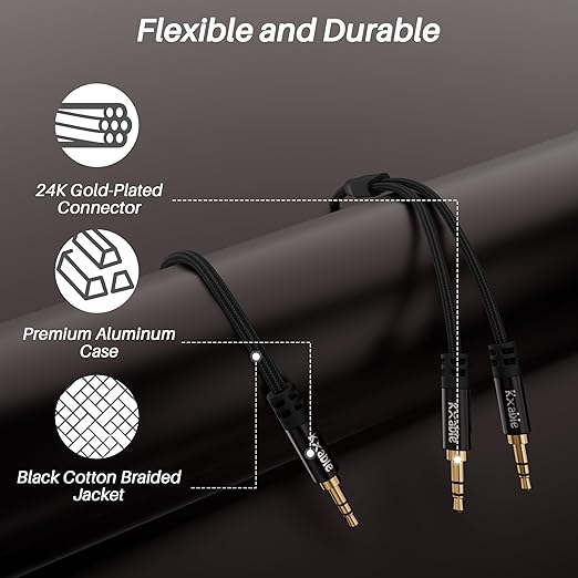 Kxable 1/8 Inch TRS Stereo Y Splitter Cable 10FT, 3.5mm Male to 2-Male Y-Splitter Stereo Audio Cable, for Cell Phone PC Laptop, Speaker, Headphones, Suitable for Switching or Two Sets of Speakers
