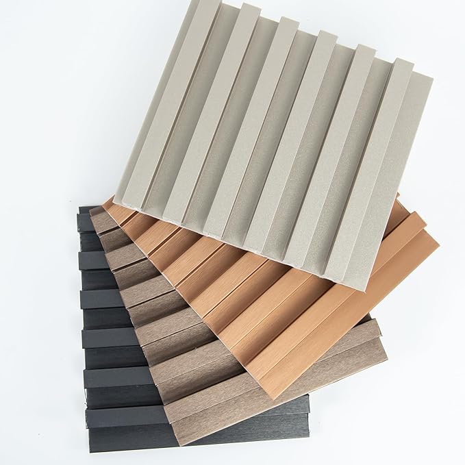 Art3dwallpanels Slat Wall Paneling, 4 Pack Glossy Metal Finish WPC Soundproof 3D Wall Panels for Interior Wall Decor, Fluted Textured Panel Wall Slats, Sample