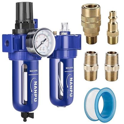 NANPU 3/8" NPT Compressed Air Filter Regulator Lubricator, Zinc Alloy, 5 Micron by NANPU