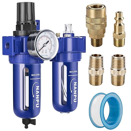NANPU 1/4" NPT Compressed Air Filter Regulator Lubricator, Zinc Alloy, 5 Micron by NANPU