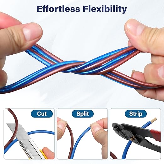 HiFind 16/2 Gauge AWG Car Audio Speaker Wire Cable 20 Ft, Professional Shielded OFC Zipper Wire, Transparent Soft PVC for Automotive Stereo HiFi Home Theater System, Subwoofer, Blue+ Brown