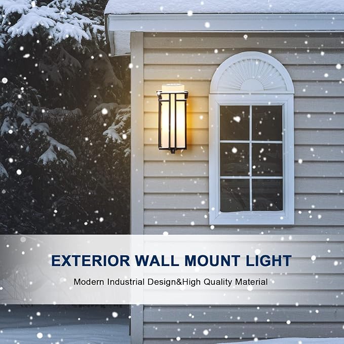 EERU Large Outdoor Wall Lights 15.35" H x 6.7" W, Waterproof Wall Lantern Exterior Light Fixture for Entryways Yards Garage Front Porch, Metal Frame with Frosted Glass, Black (Large)